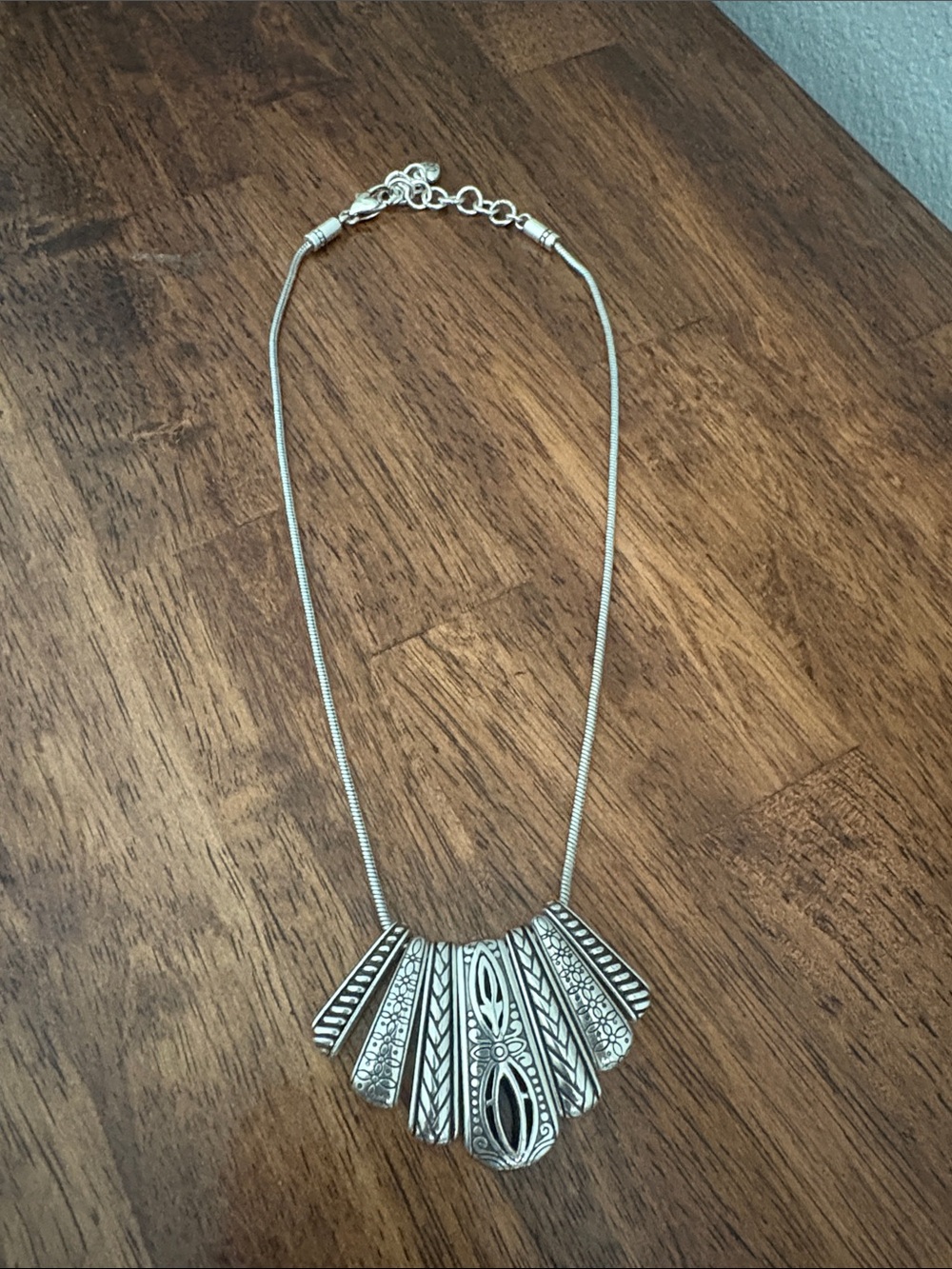 Brighton Silver-Tone Etched Fan Panel Necklace